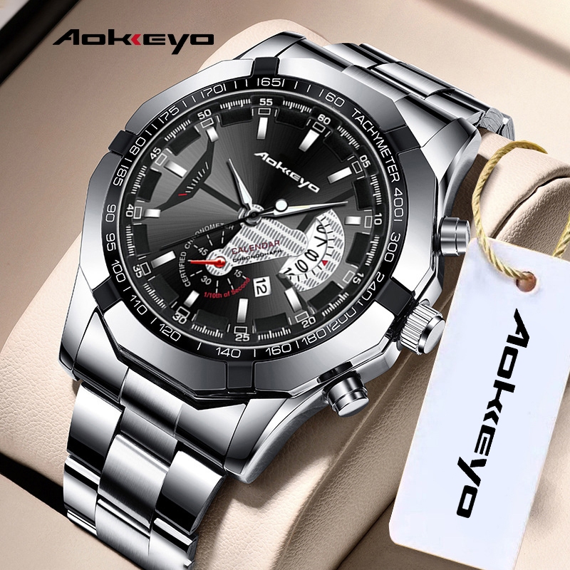 Aokeyo S001 Jam Tangan Pria Anti Air Original Luxury Stainless Steel Jam Tangan Cowok Free Box
