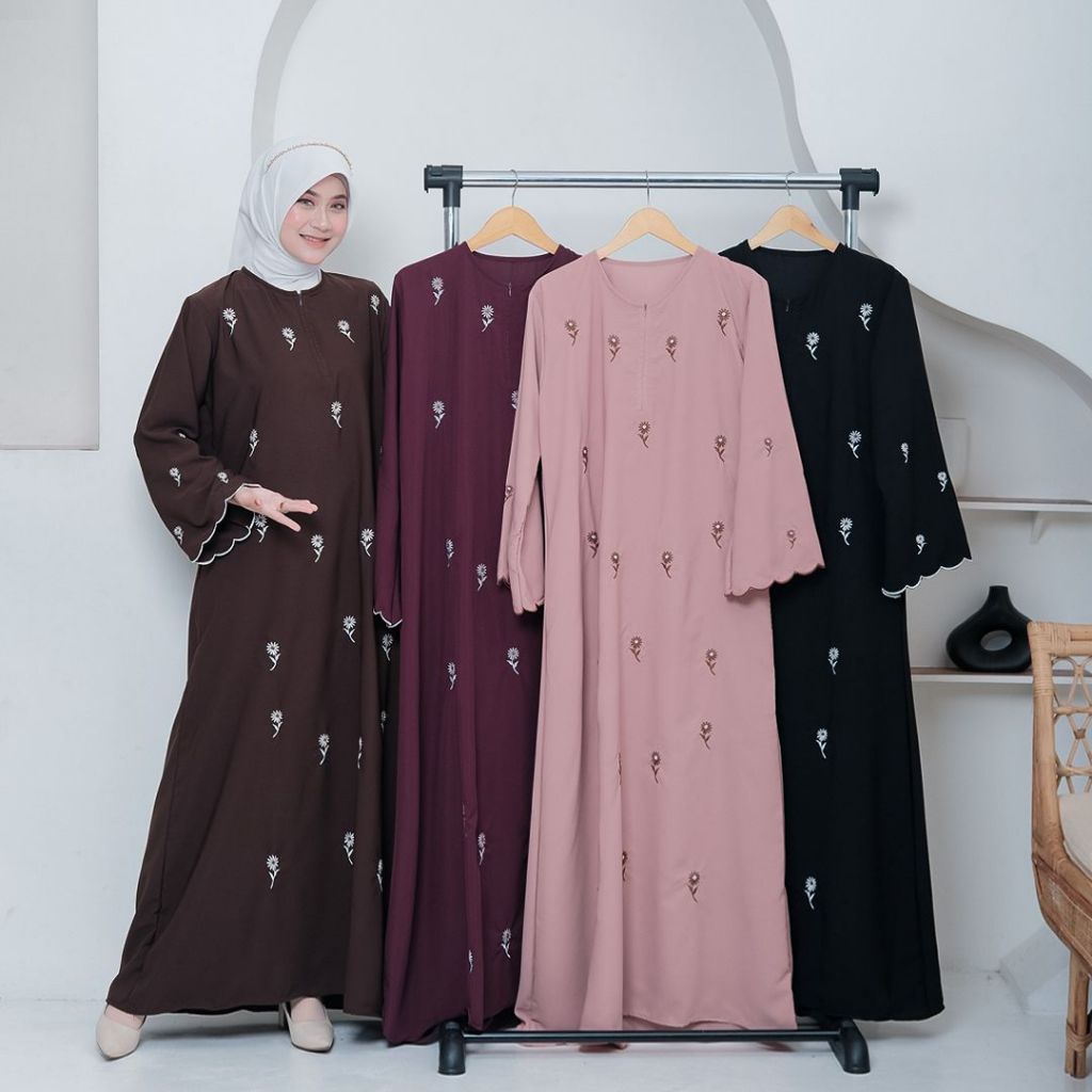Abaya Premium Wanita Elegan Abaya Bordir Motif Bunga Naesa Abaya Remaja Aesthetic Bahan Sabrina Ukur