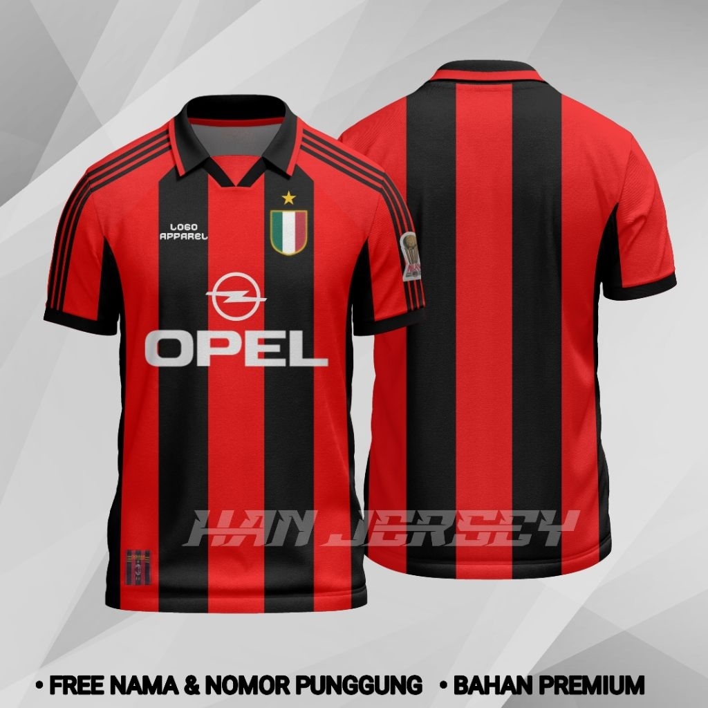Jersey Milan 1999 Retro Full Printing Gratis Nama & Nomor punggung