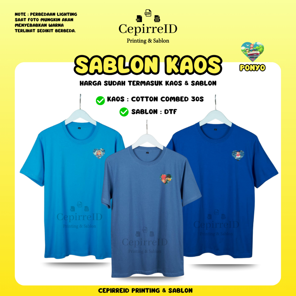 CepirreID - Kaos PONYO Basic Tee Cotton Combed 30s Adem dan Lembut Sablon DTF