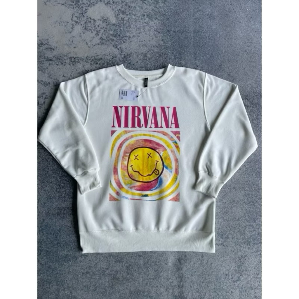 Sweater Crewneck Nirvana Smile HM Unisex Cotton Flace