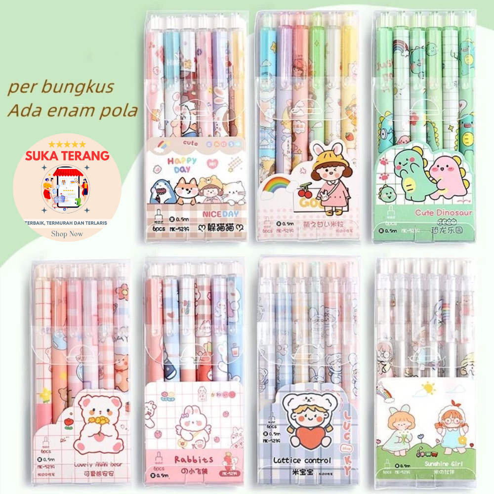 

ST Pulpen Set Karakter Lucu Pulpen Mekanik isi 6pcs Bolpoin Gel