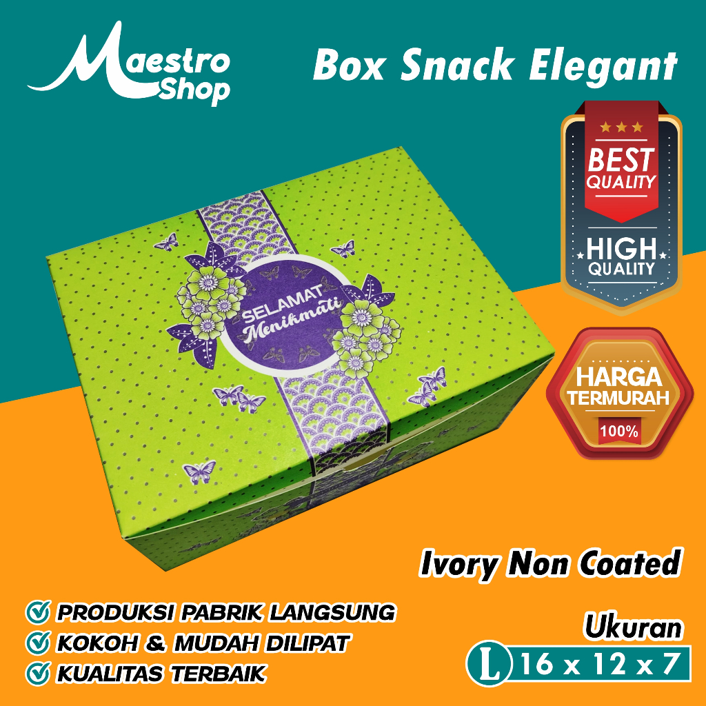 

Dus Box Snack Motif Elegant | 16x12x7 cm | Ivory Non Coated (Tebal)