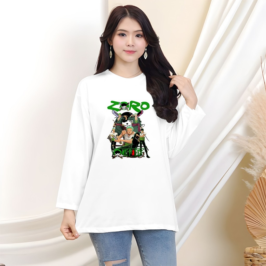 Kaos distro oblong oversize lengan panjang Zoro One Piece