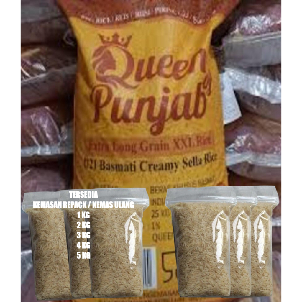 

Beras Basmati Queen Punjab Extra Long Grain XXL kemasan Repack 2 kg Basmati Rice
