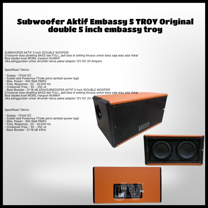 Subwoofer Aktif Embassy 5 TROY Original double 5 inch embassy troy