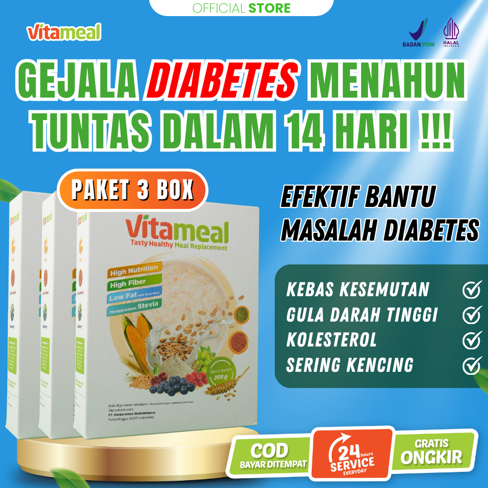 

[DIJAMIN] Vitameal Paket 3 Box Sereal Sehat Multigrain Diet Aman untuk Penderita Diabetes Turunkan Kolesterol Asam Lambung Pengganti Nasi dan Snack Harian Official Store FITAMIL HERBAL