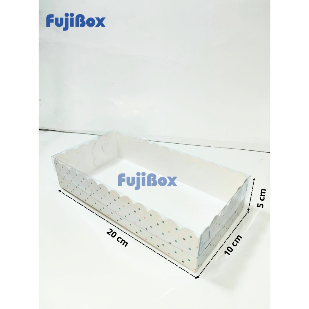 

( 10 Pcs ) Fuji Box Dus Kotak Kue Cake Brownies Pie Ivory Motif Polkadot Warna Warni Laminasi 10 cm x 20 cm x 5 cm Putih Ivory Premium Tutup Mika Full