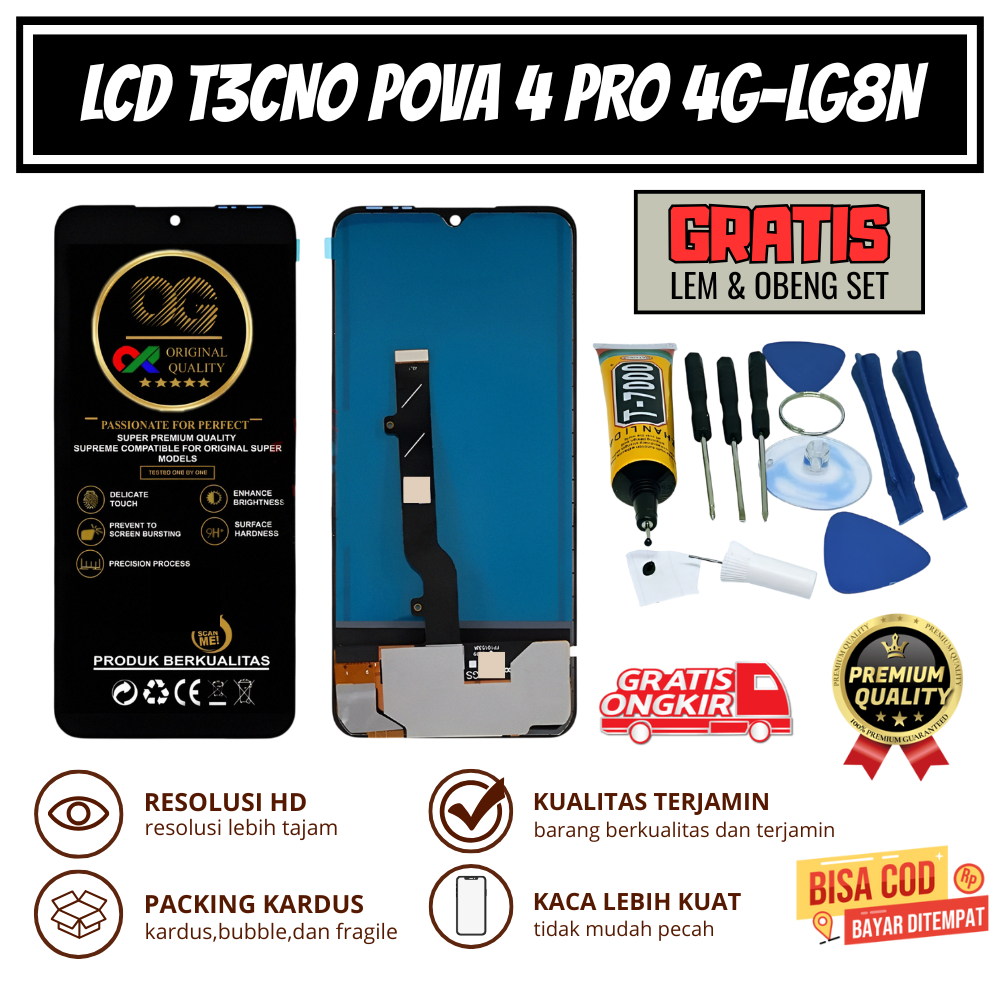 LCD TECNO POVA 4 PRO 4G-LG8N ORIGINAL + TOUCHSCREEN || GRATIS 1 SET OBENG & LEM || OG SUPER ORIGINAL