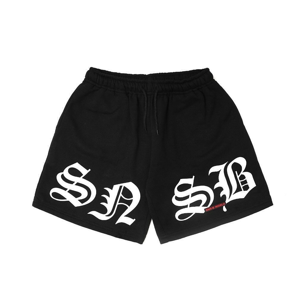 Celana Pendek Short Pants SNSB Bahan Katun Tebal Warna Hitam Pekat Ada Kombinasi Sablon Bagian Depan