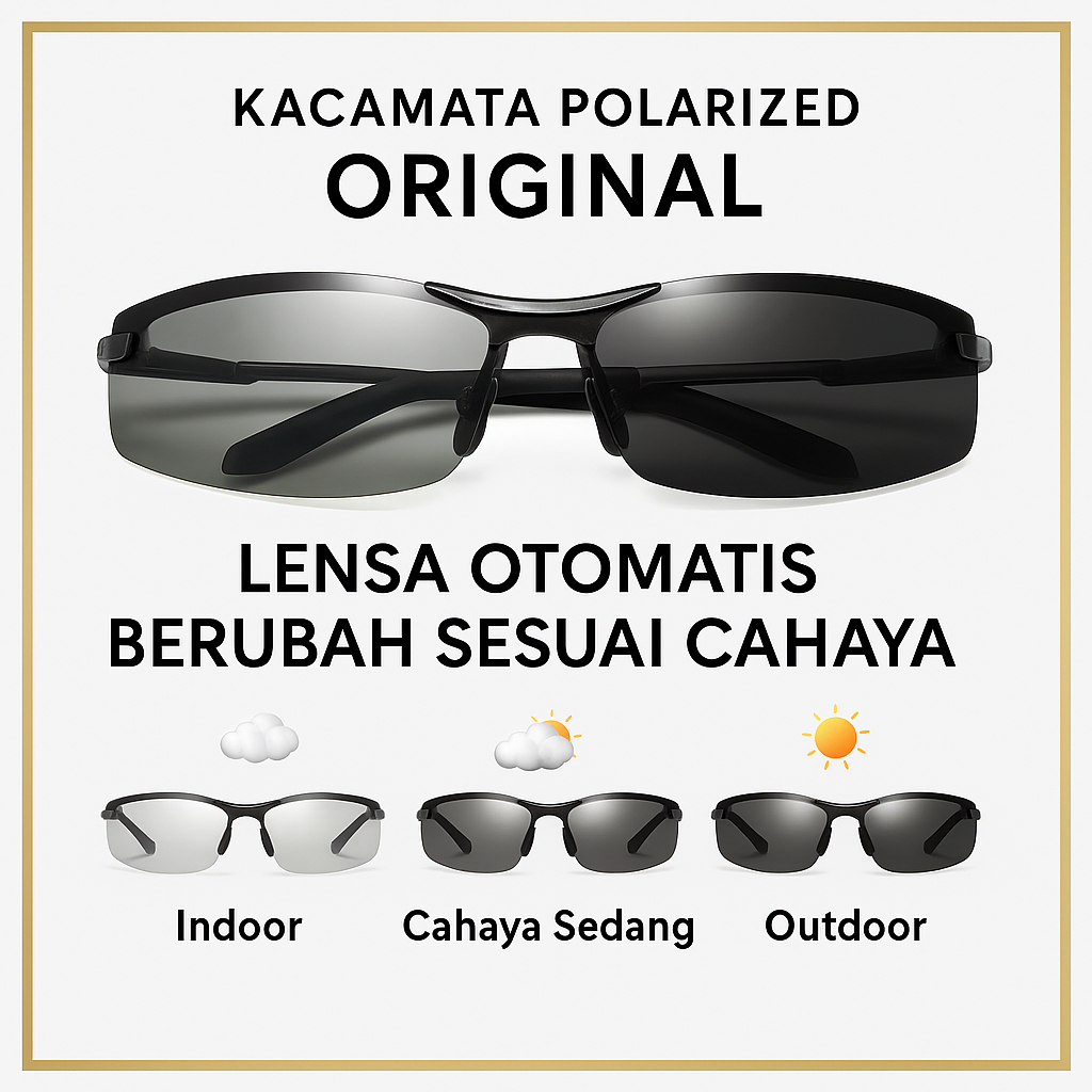 kacamata polarized pria original 100% tembus air ori 5 pcs (kacamata, lap, box, kain, kartu test) pa