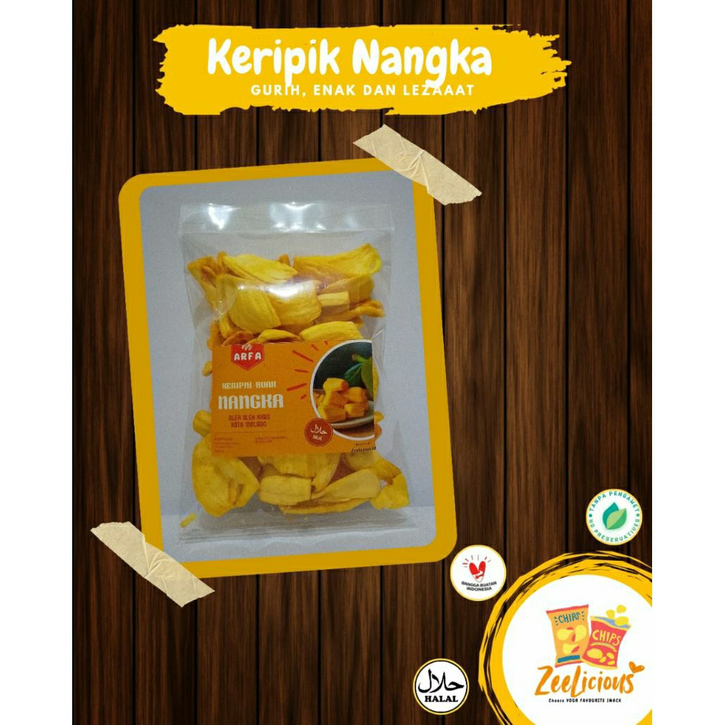 

[Oleh-oleh khas Malang-Batu] Keripik Buah Nangka Kemasan Plastik || Jackfruit Chips ARFA Berat 50gr - 100gr
