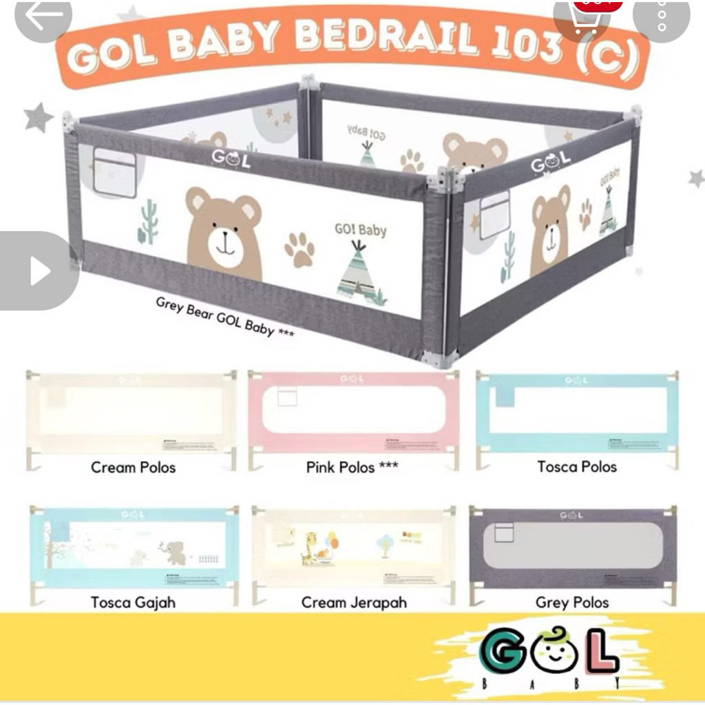 PRELOVED GOL BABY BEDRAIL GREY POLOS