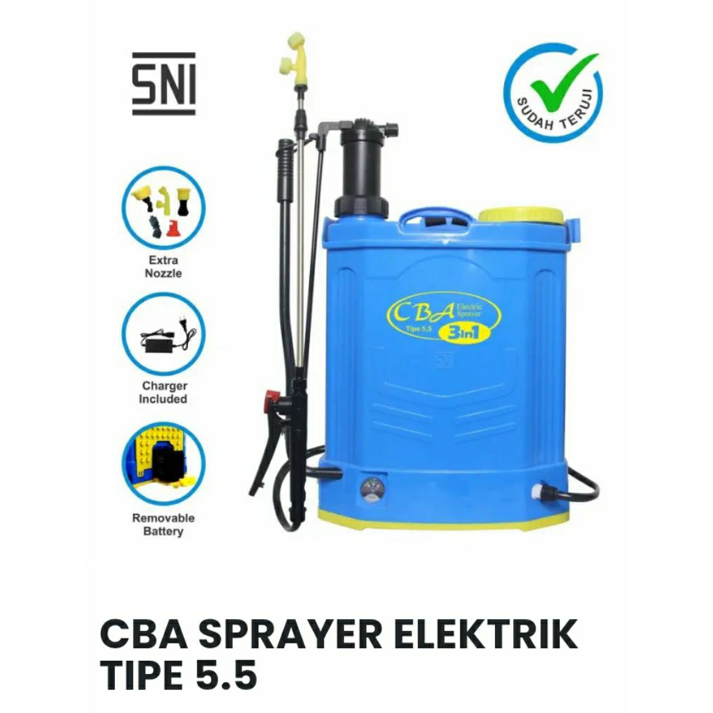 Sprayer CBA Elektrik 16 Ltr Tipe 5,5 ( 2 Fungsi bisa Elektrik & bisa Manual )