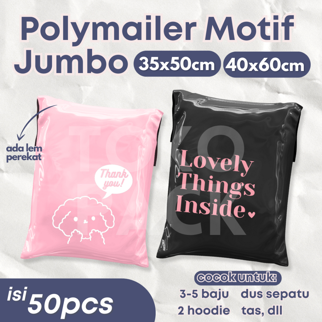 

(50 PCS) POLYMAILER MOTIF FANCY GLOSSY 35X50 40X60 WARNA BABY PINK LEM PEREKAT PLASTIK PACKING