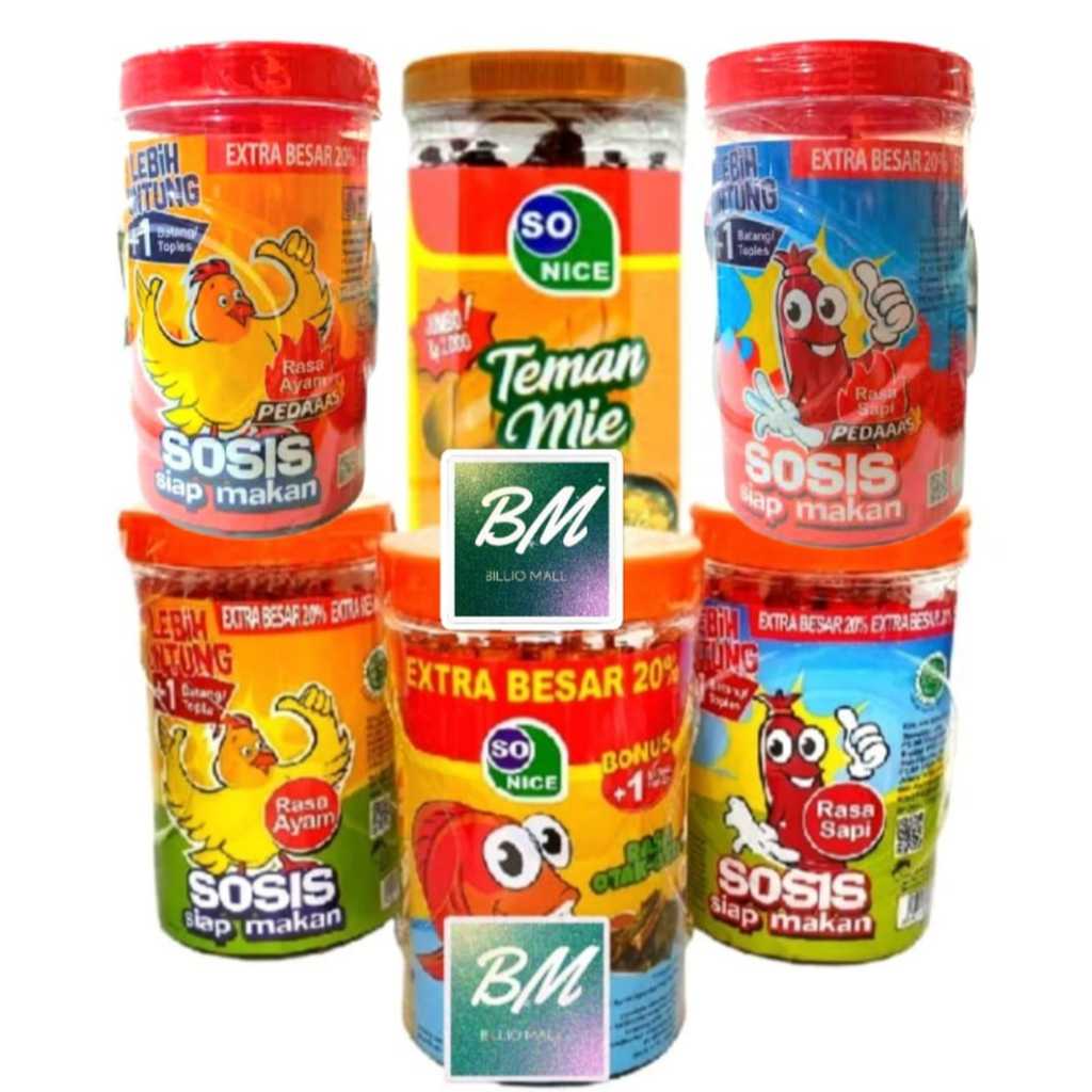 

Sosis So Nice Toples (isi 24 Pcs) Rasa Ayam Sapi Pedas Otak-Otak Teman Mie Original Jumbo