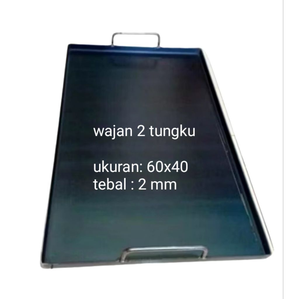 Wajan Roti Bakar 2 Tungku/Wajan Burger/Kebab 60x40 cm Bahan Plat Baja Hitam Carbon Anti Lengket