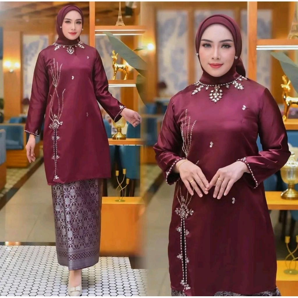 COD SET KEBAYA KURUNG MELAYU BELAH SAMPING~BAJU KEBAYA BAHAN SATIN SHIMER~KEBAYA KURUNG KONDANGAN WA