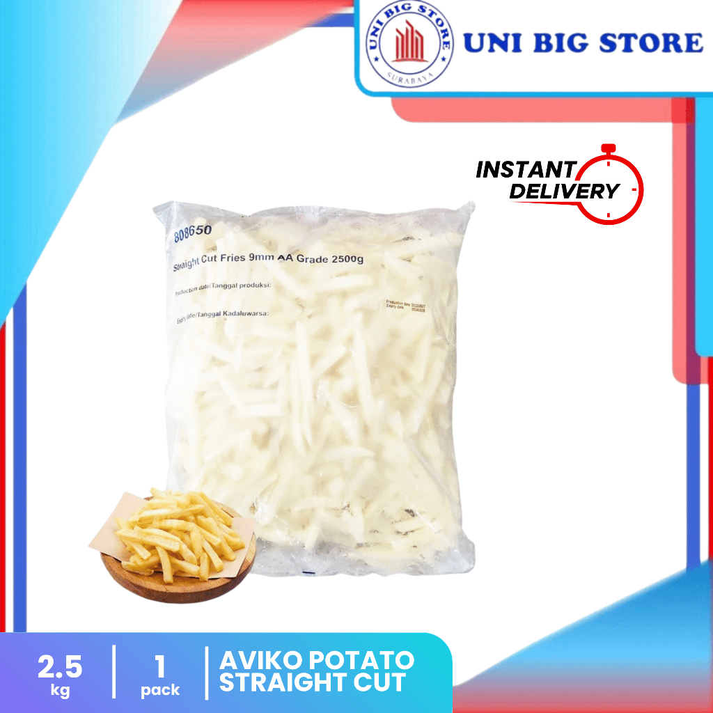 

Aviko Potato Straight Cut 9 mm Kentang Goreng 2.5 Kg 500 gr 1 kg Kemasan Polos