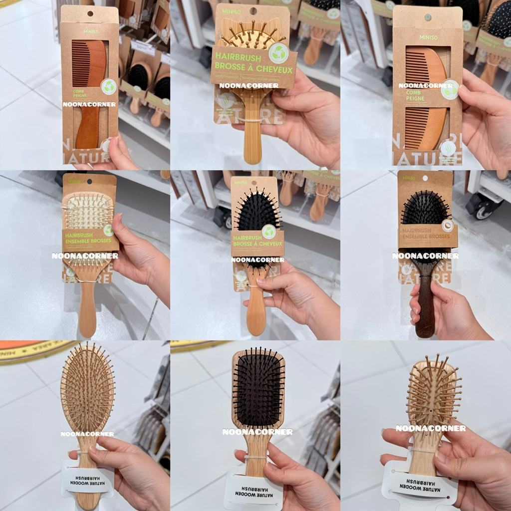 Miniso ‼️ Nature Wooden Hair Brush / Hair Comb Wood/ Cushion Detangling Brush / Sisir Kayu Miniso Ha