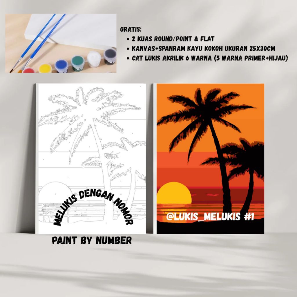 

Media Lukis Kanvas Paint by Number | Sunset | 25x30cm Free 2 kuas, Cat Lukis & spanram kayu