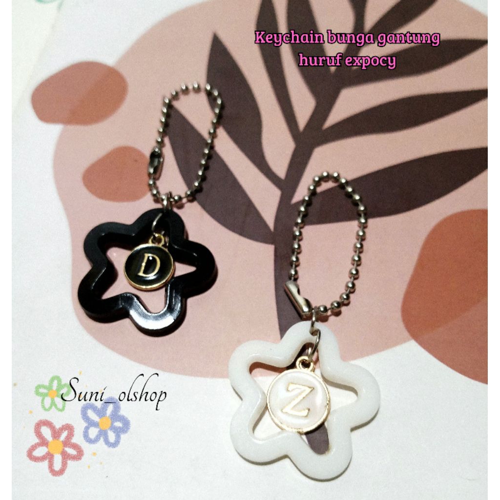 Keychain bunga gantung huruf expocy)Gantungan HP lucu/gantungan tas inisial expocy