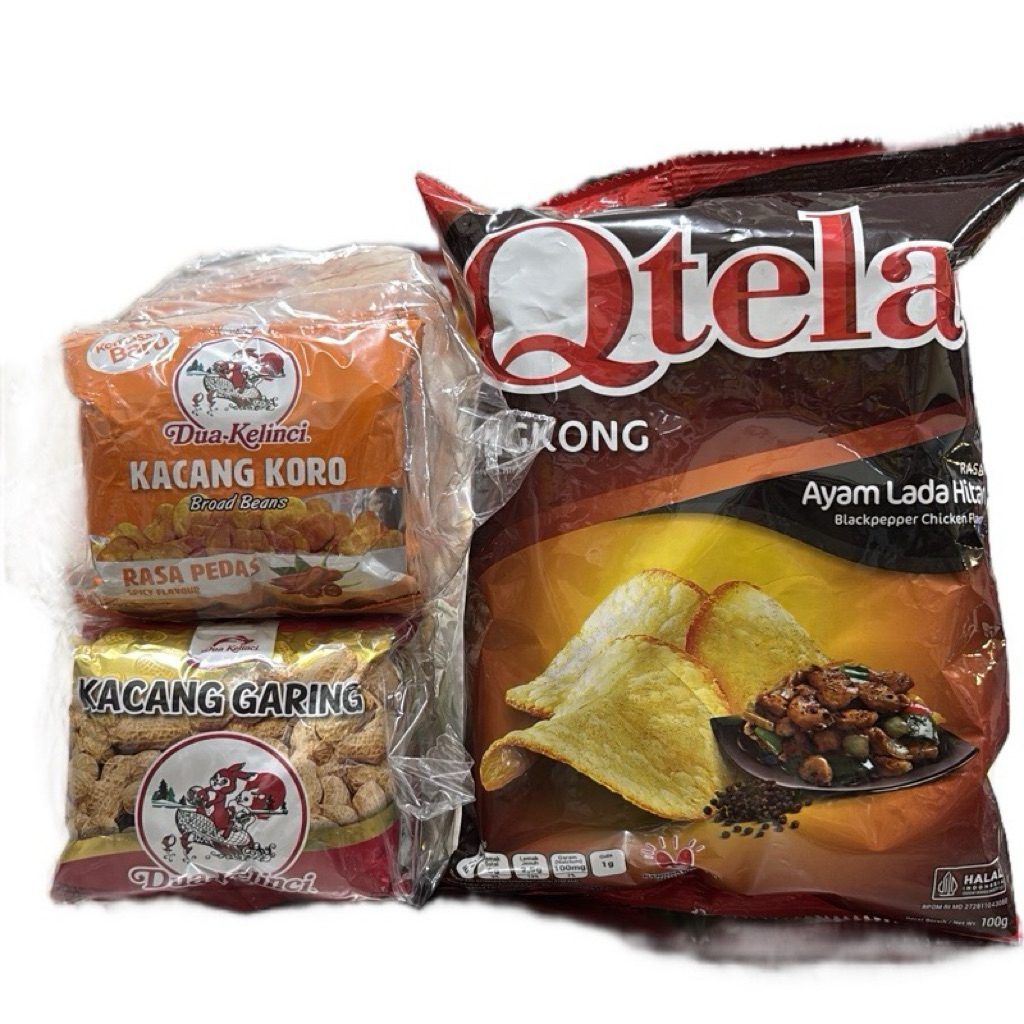 

(C3) Combo Hemat KACANG KORO DUA KELINCI RENCENG, KACANG GARING DUA KELINCI RENCENG, QTELA AYAM LADA HITAM 100gr