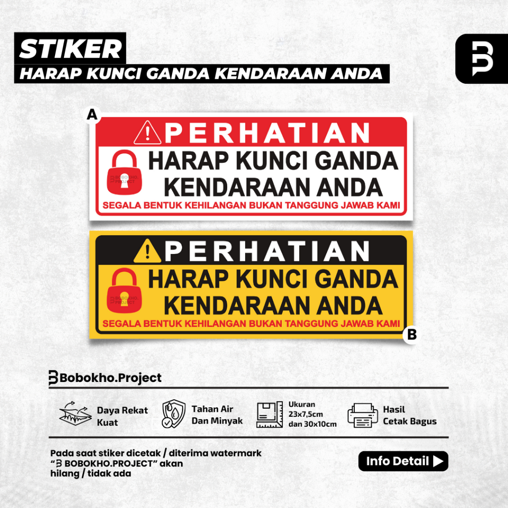 

Stiker harap kunci ganda kendaraan anda / stiker kunci ganda motor