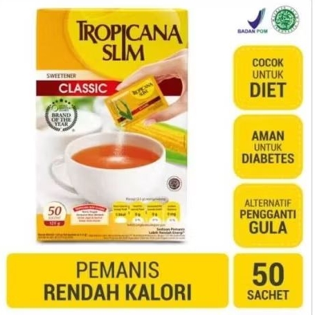 

TERMURAH TROPICANA SLIM Sweetener Classic 25s, 50s, 100s, Refil 500gr - Pemanis Alami Cocok untuk Diet