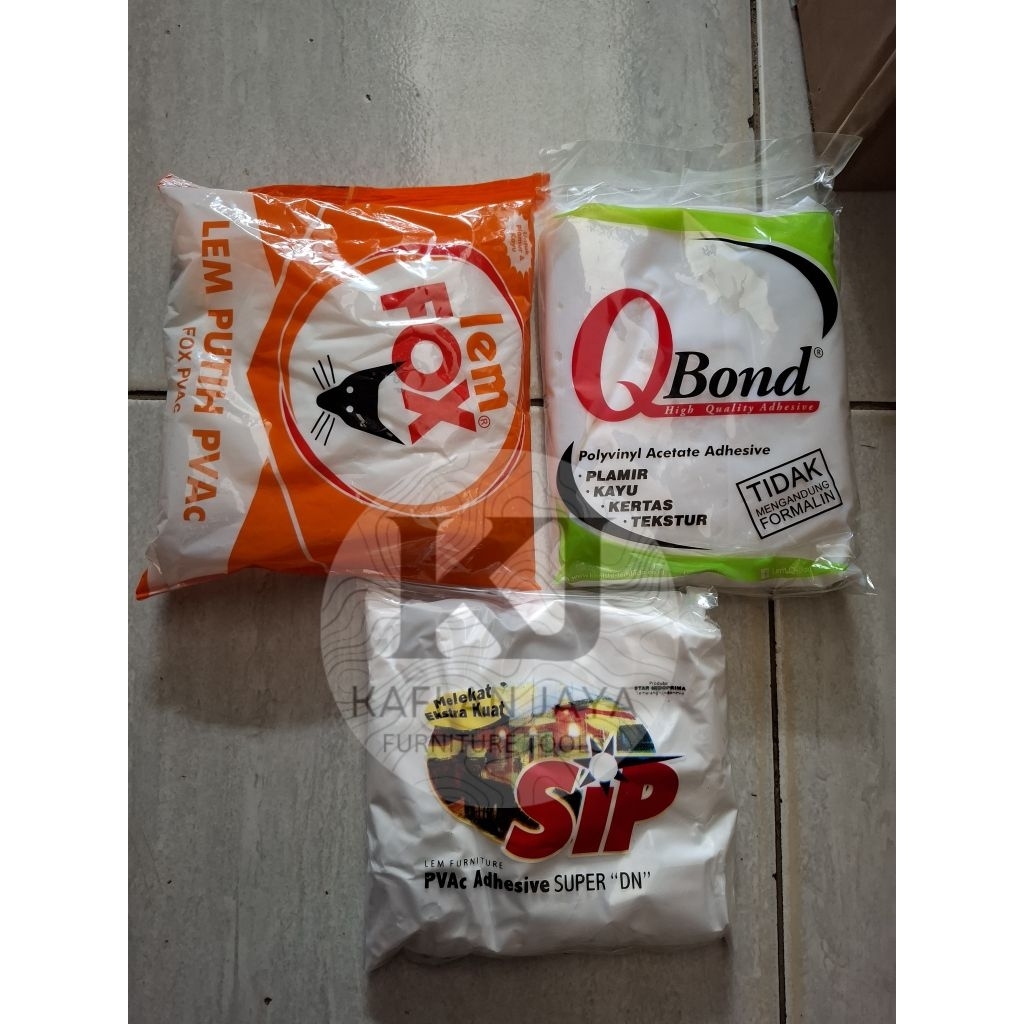 LEM PUTIH DN PVAC Q-BOND, FOX, SIP KEMASAN 800 GRAM.