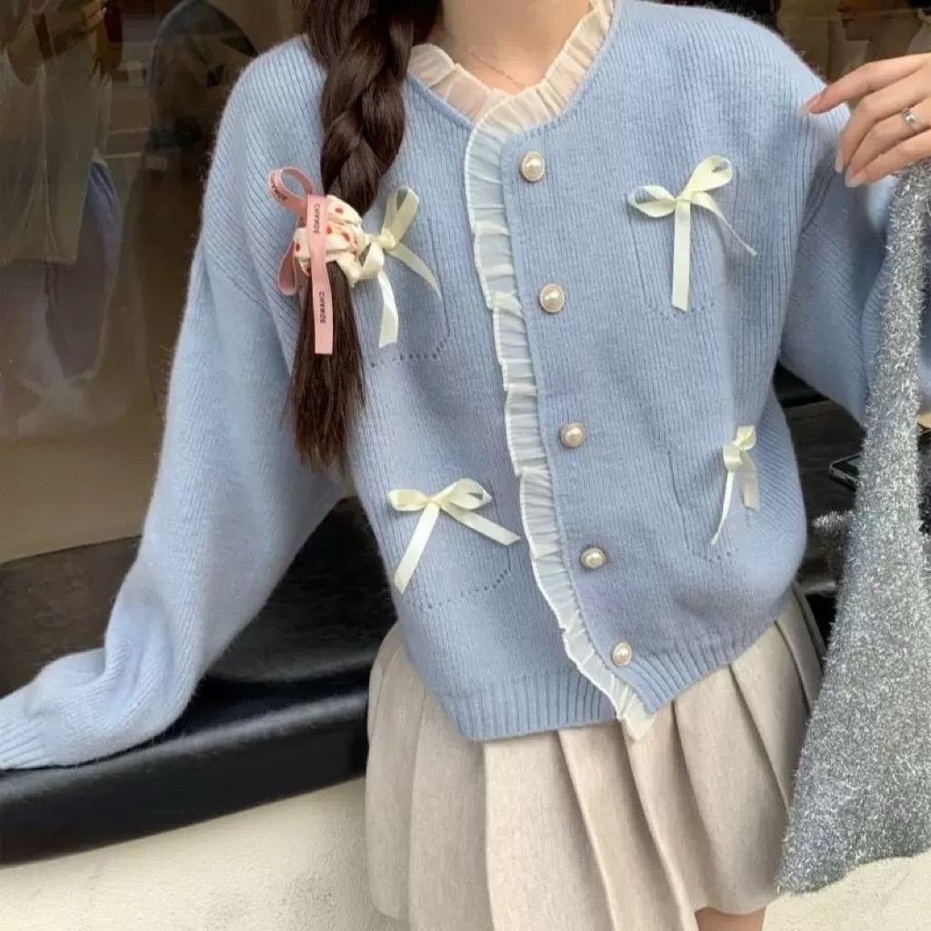 Cardigan Rajut pita korean knit Import Premium