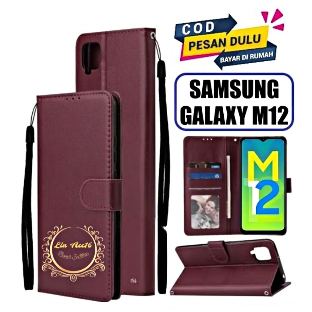 Casing Samsung M12 Case HP Kulit Premium Flip Cover Dompet Elegan - Multifungsi Penutup