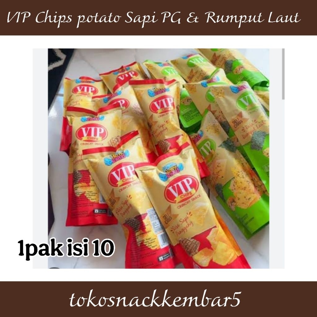 

VIP potato chips rumput laut sapi panggang isi 10