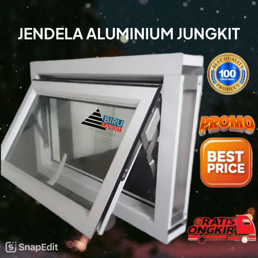JENDELA JUNGKIT ALUMINIUM KACA (VERTIKAL) 100*30…100*50 CM,FREE PACKING KAYU