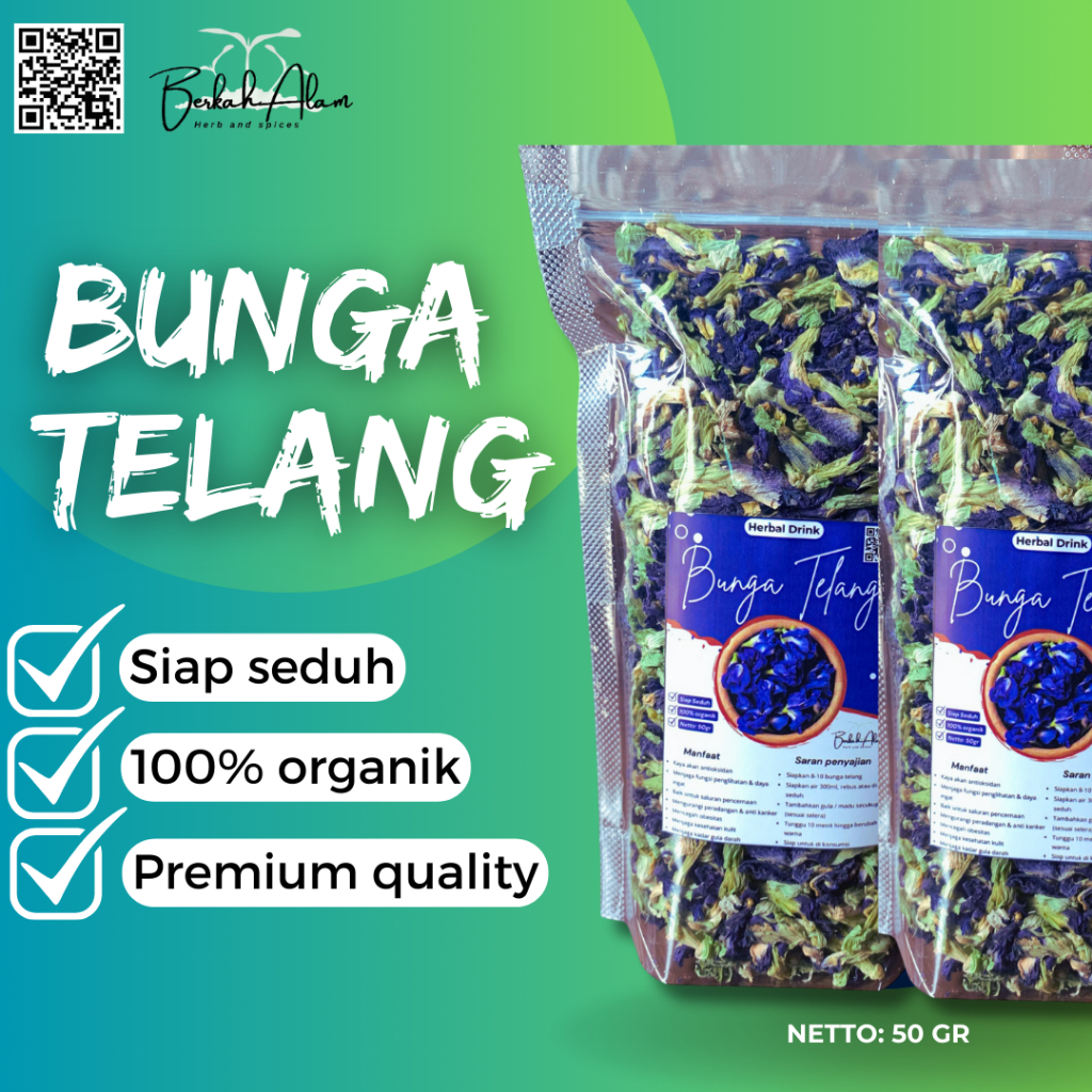

Bunga Telang Kering Organik 50gr / Teh bunga telang kualitas premium / Butterfly Pea tea