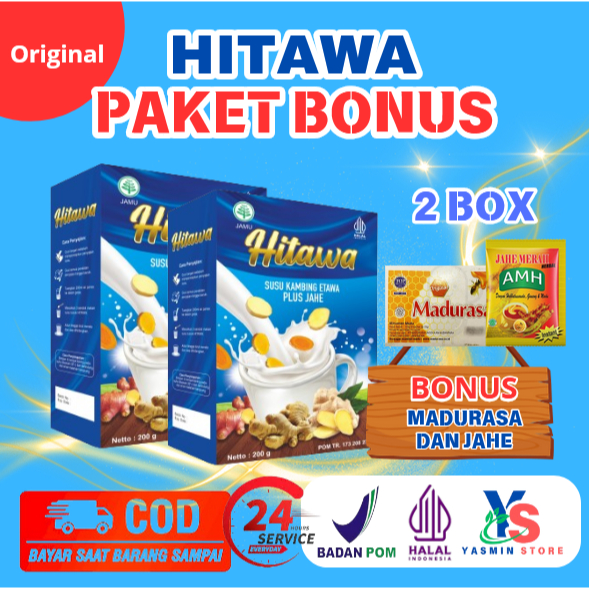 

[ PAKET 2 BOX HITAWA GRATIS MADURASA DAN JAHE AMH ] [ BISA COD + GARANSI ] HITAWA Susu Kambing Etawa Plus Herbal Jahe Kunyit Temulawak Mengatasi Nyeri Sendi Lutut Pinggang Rematik Asam Urat Kolesterol kemasan 200 gr