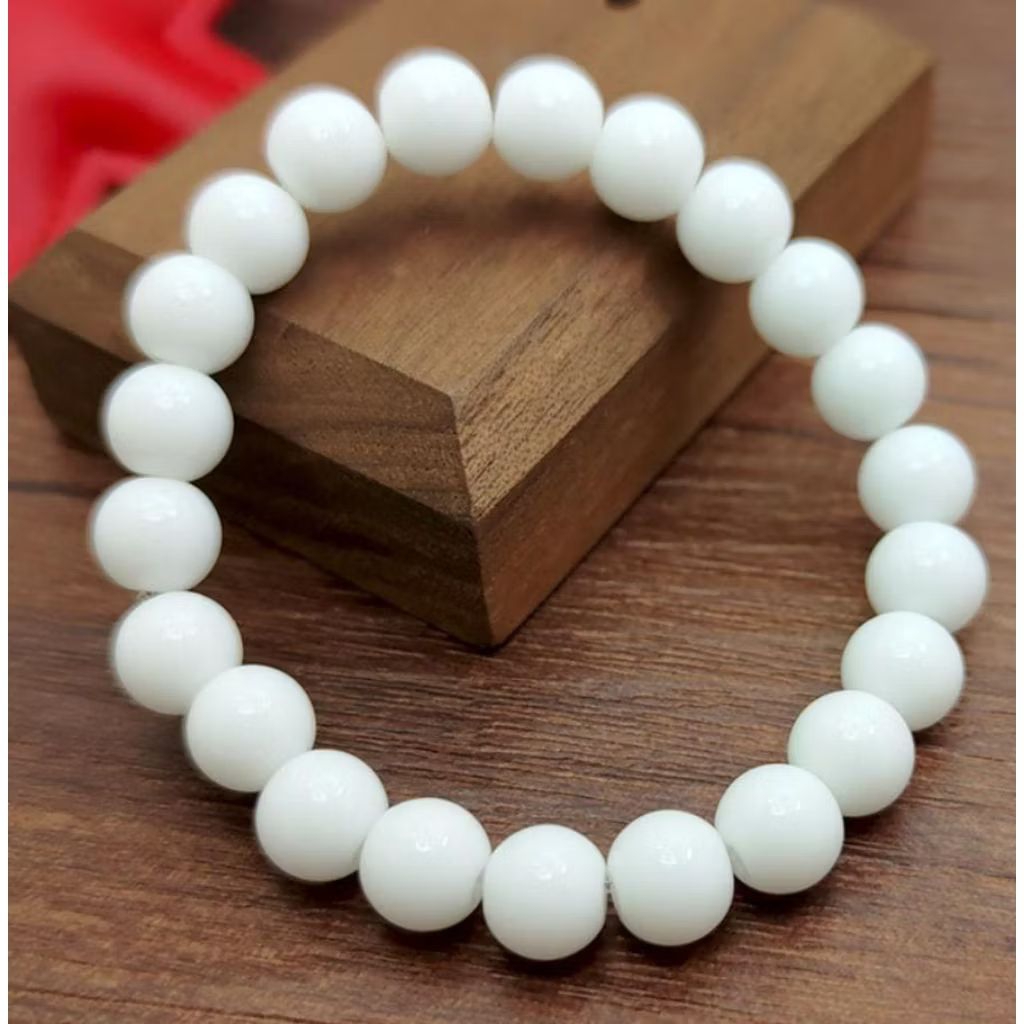 Gelang Batu Giok Putih, Giok Salju, Dan Giok Susu Dim 8 Dan 10mm Terbaik