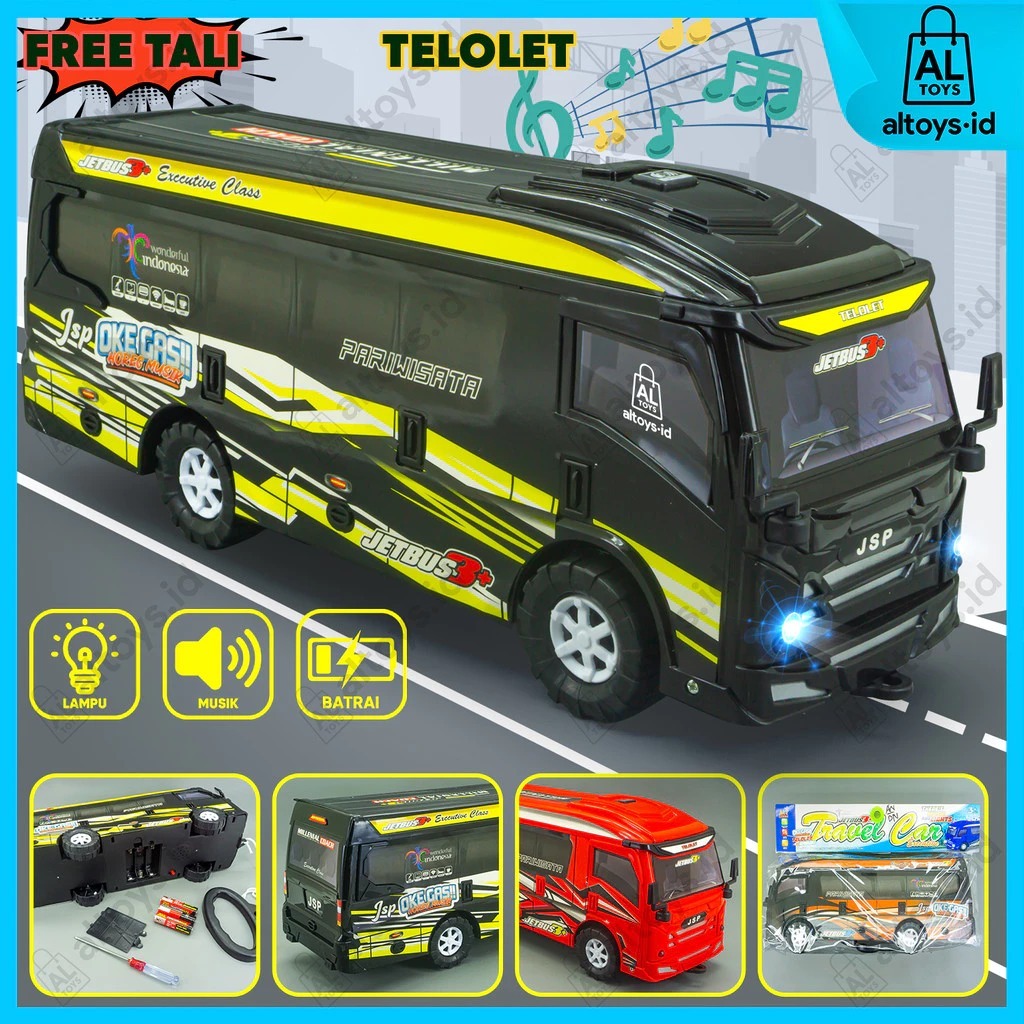 Mainan Anak Mobil Bus Basuri Elf Travel Musik dan Lampu Mainan Anak Laki Laki Mobil Mobilan Elp Paka