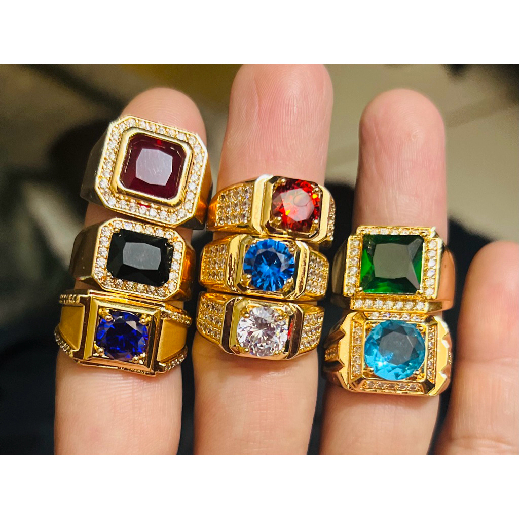 Cincin pria lapis emas dengan mata zircon ukuran RANDOM YA