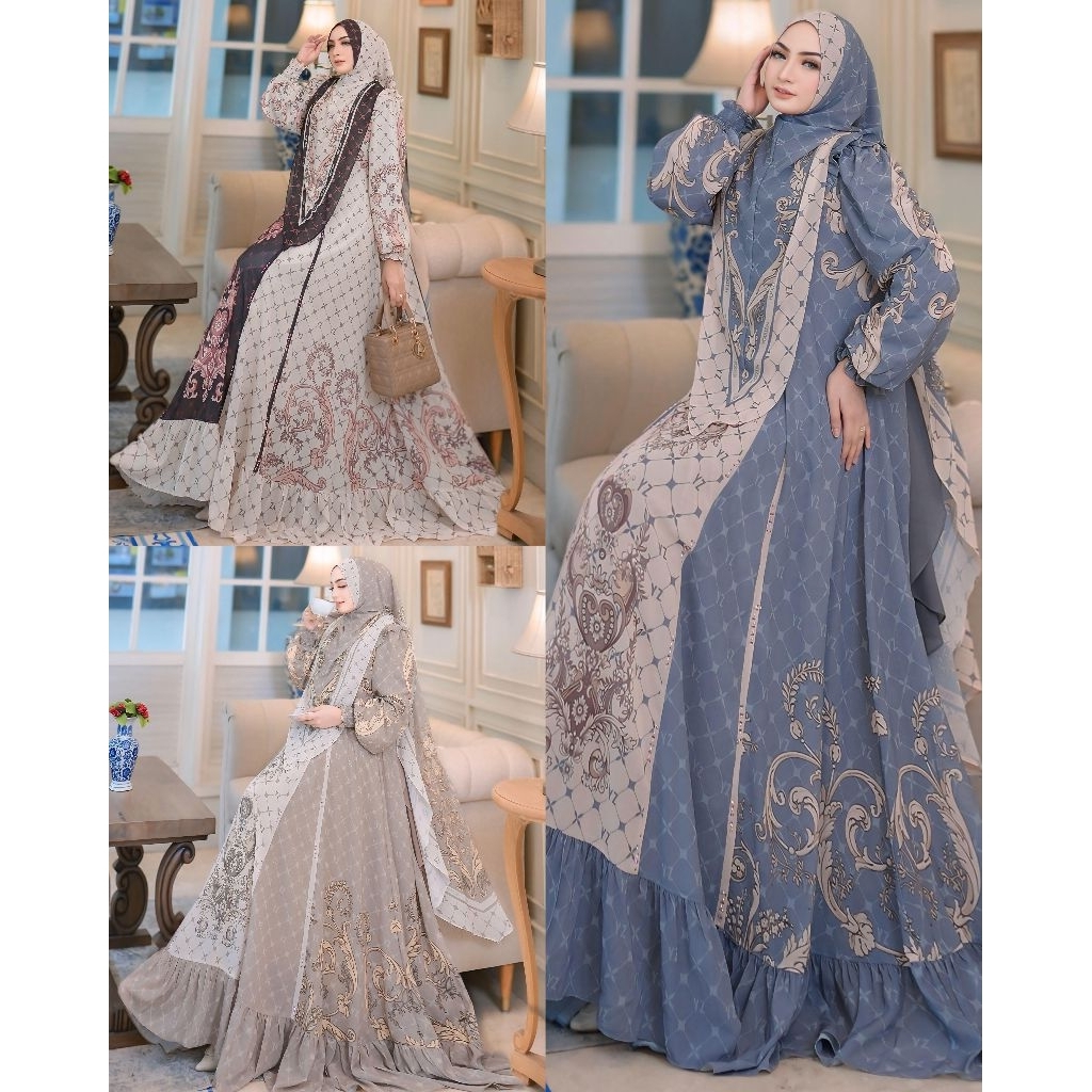AL MAHRA series by Yodizein Syari gamis set hijab printing premium gamis cantik mewah kekinian terba