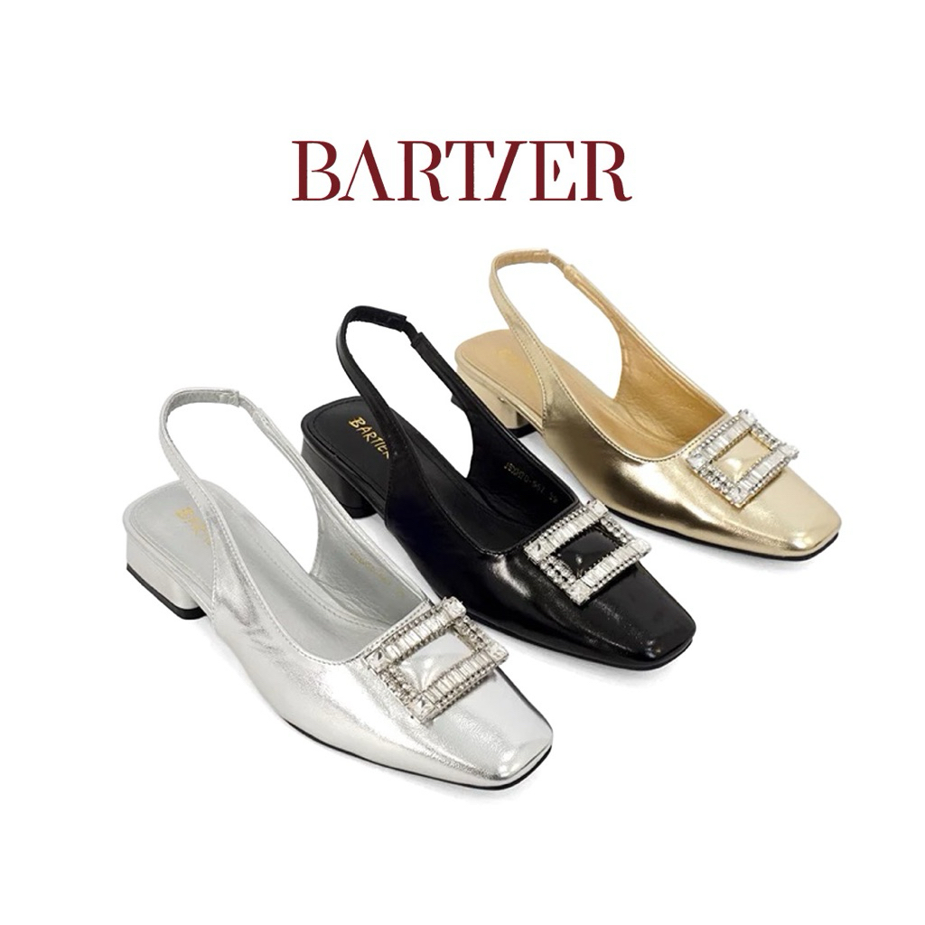 BARTIER - SEPATU SANDAL PESTA WANITA SILVER GOLD PARTY HEELS CHUNKY SEMI FLAT 3CM