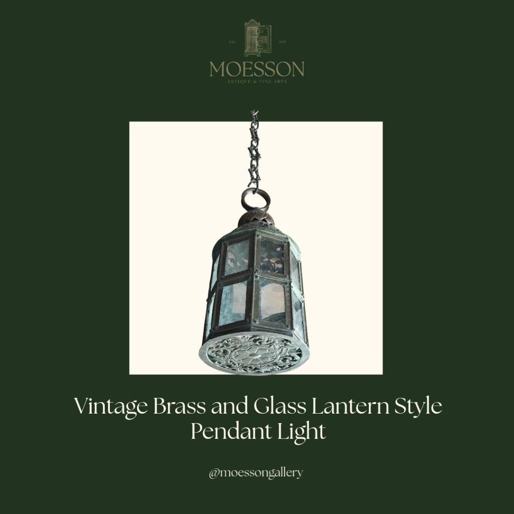 Lampu Gantung Lentera dengan Kuningan dan Kaca Lawas Jadul Tua