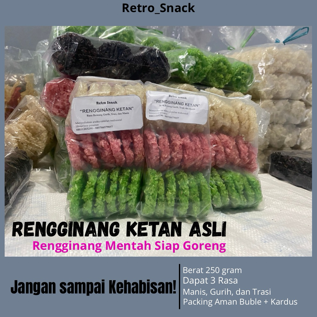 

(Dapat 3 Rasa) Rengginang Mentah Ketan Asli Siap Goreng -250 Gram- Varian Rasa - Bawang Gurih - Bawang Trasi - Manis - Isi 18 biji