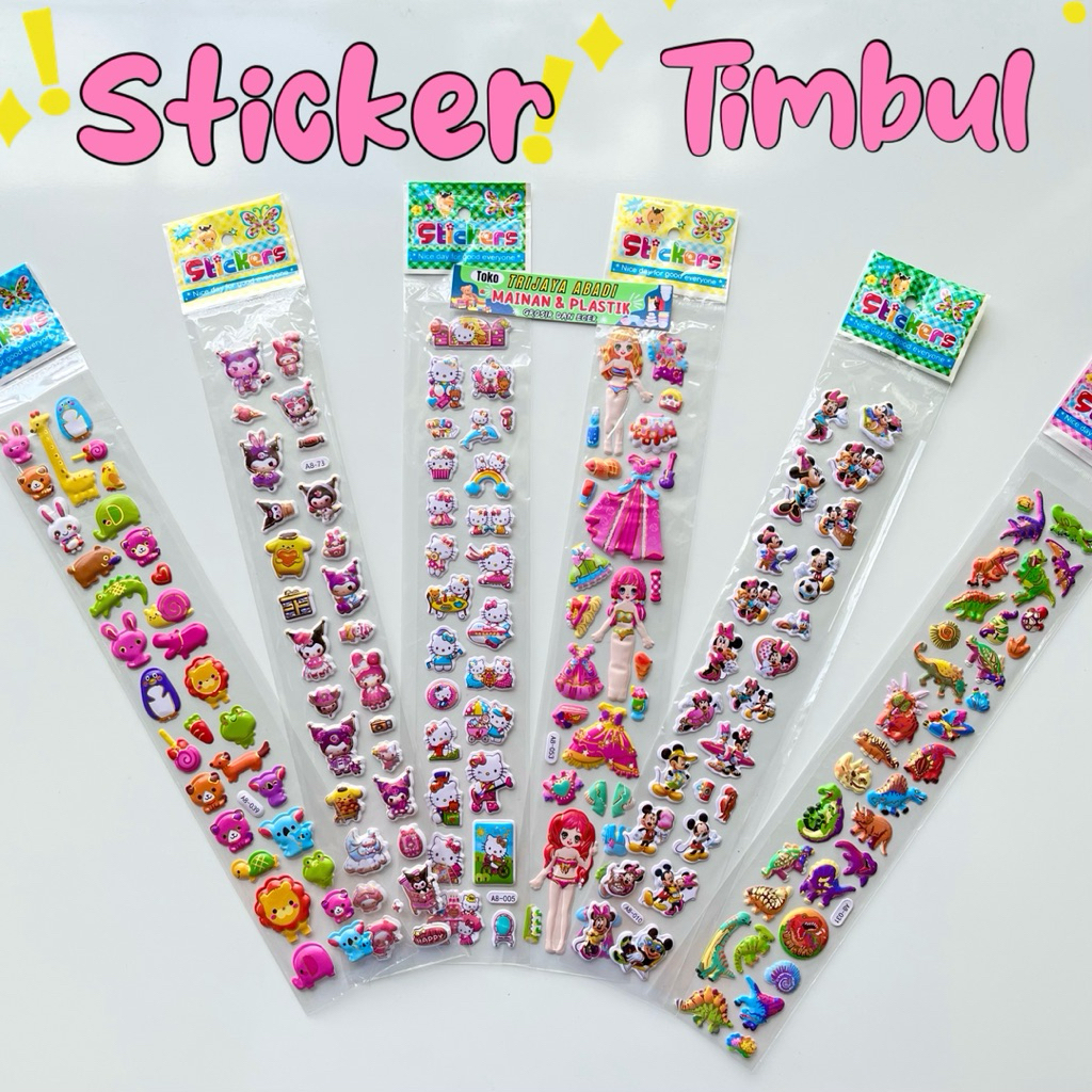 

Sticker timbul karakter lucu kuromi dino barbie hewan hello kitty stiker tempel mainan anak ecer