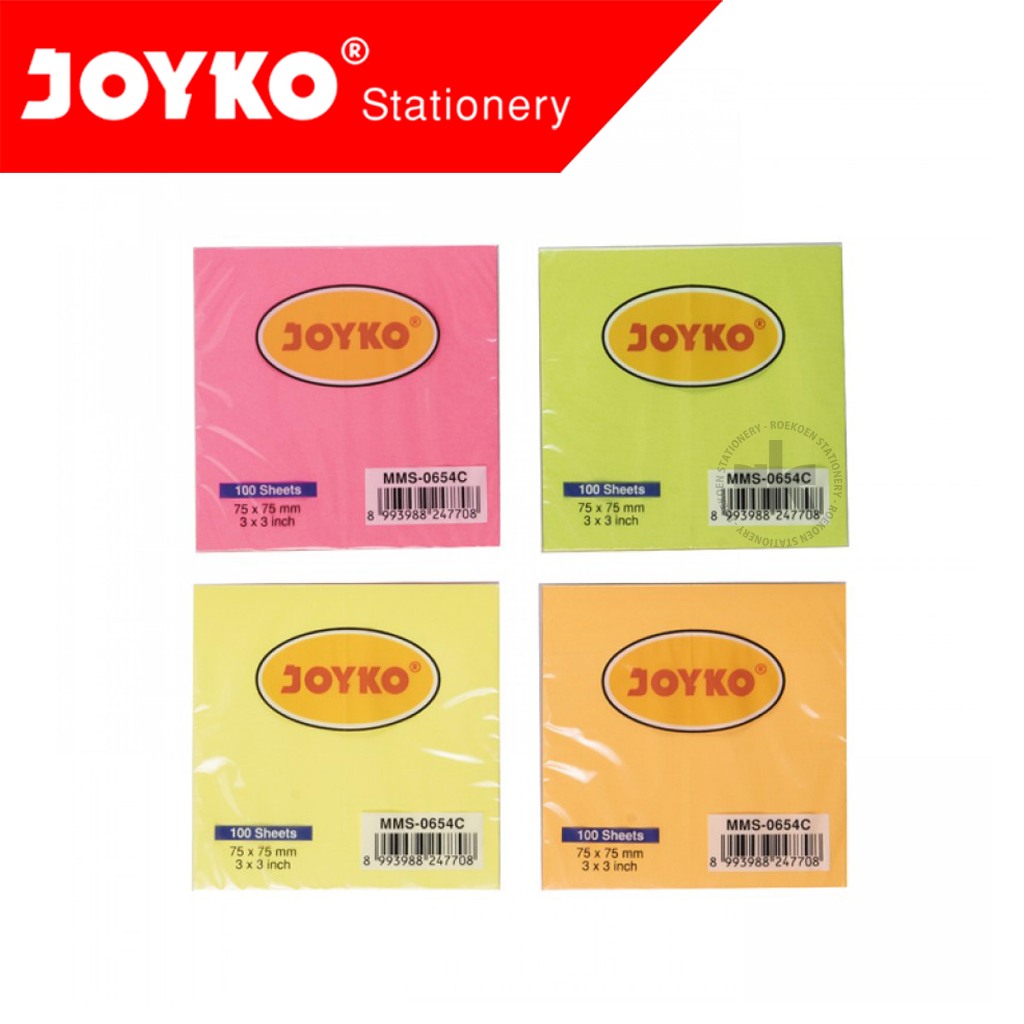 

Joyko Sticky Note Kertas 76x76mm - 100 Sheets (4 Basic Colours - Kuning/Pink/Hijau/Oranye) MMS-0654C