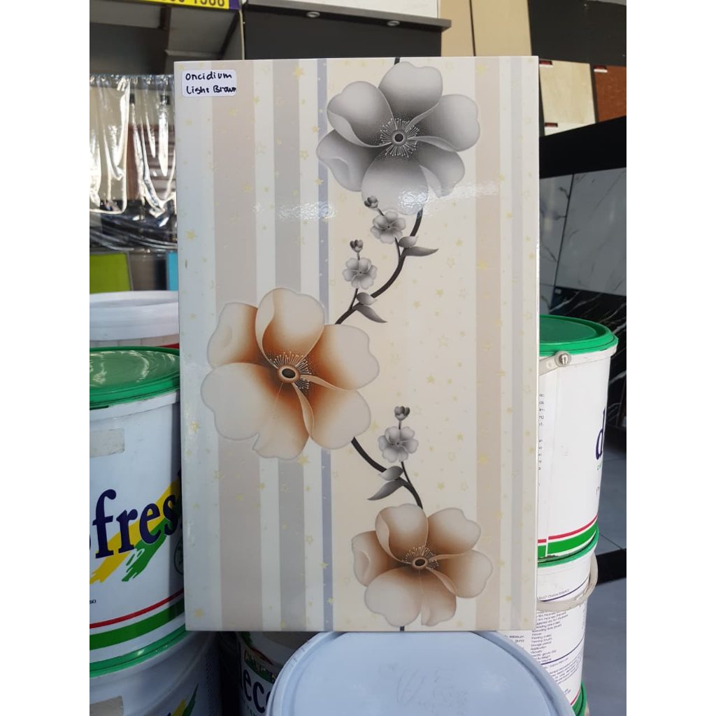 KERAMIK DINDING KAMAR MANDI / KERAMIK DINDING DAPUR MILLAZO 25X40 ONCIDIUM LIGHT BEIGE MOTIF BUNGA G