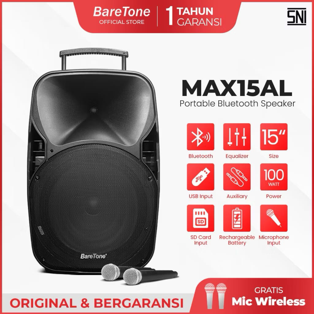 Speaker Portable Baretone Max15al Original Speaker Baretone 15inch