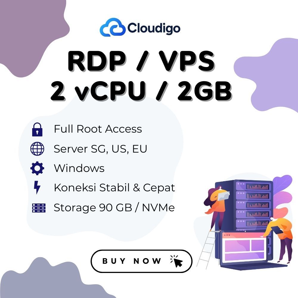 RDP / VPS 2 vCPU 2GB RAM NVMe Windows Full Admin Murah Bergaransi - Cloudigo