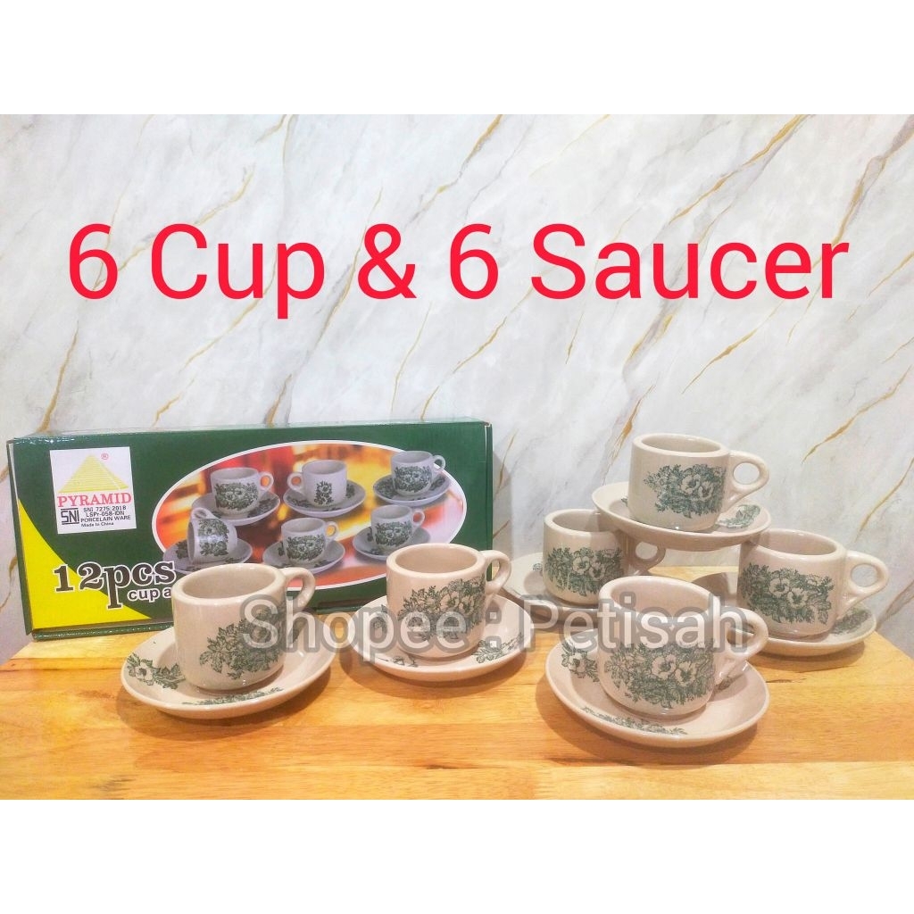 Cangkir Piring Kopi Keramik KokTong KopiTiam / Cangkir Piring Keramik Jadul / Gelas Keramik Kopi / M