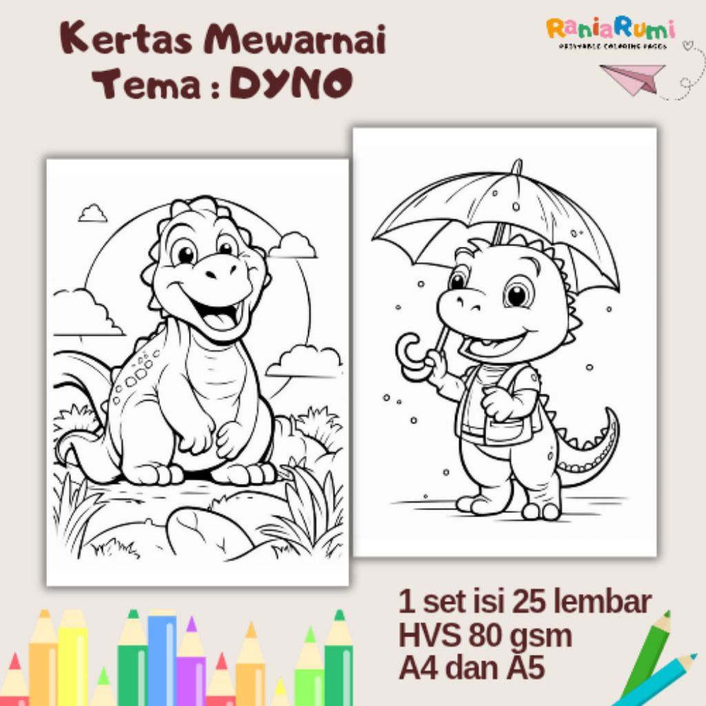 

25 Lembar Mewarnai Anak Tema DYNO | Kertas Mewarnai Anak